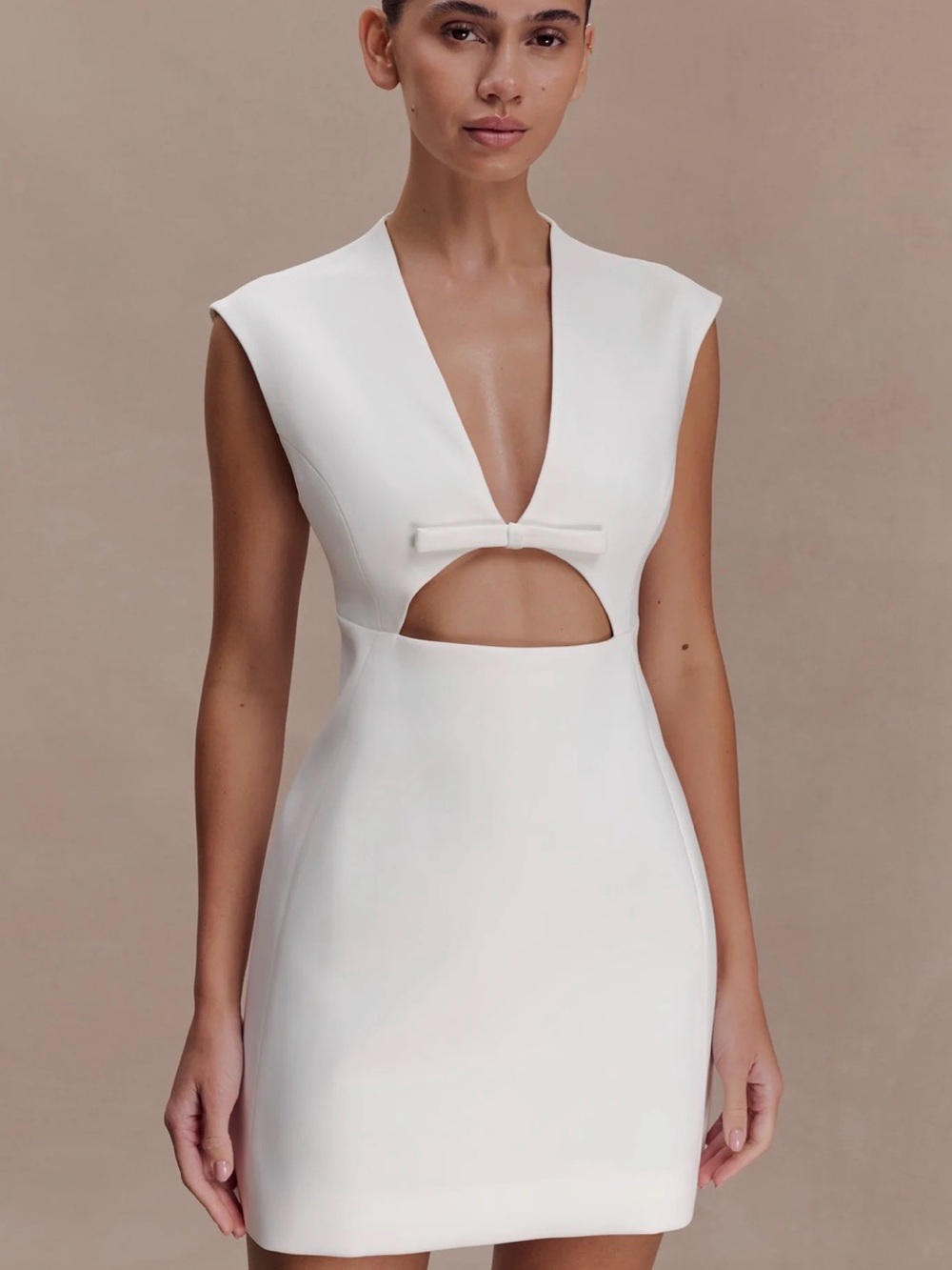 Meshki Victoria Cut Out Suiting Mini Dress (Ivory)